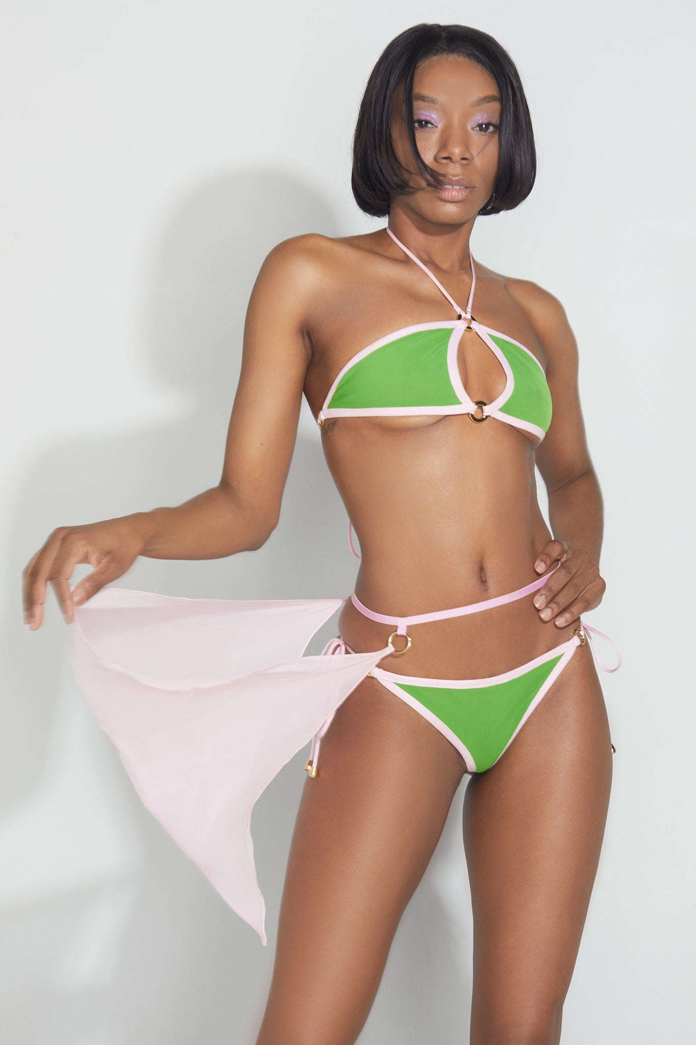Olguin Future Swim Blush Pink Green Halter Top and Bikini Bottom